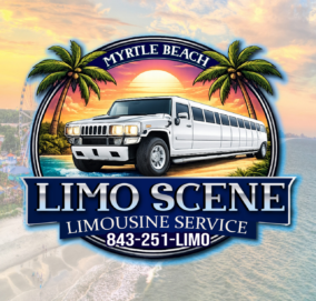 Hummer stretch limo at tropical sunset emblem
